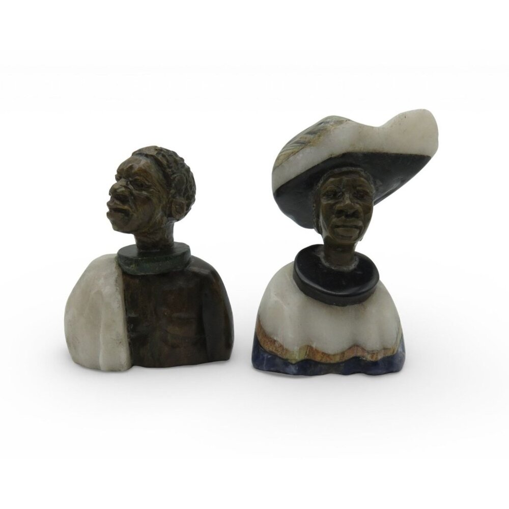 Small Stone Bust Set Colourful Hand Carved in South Africa
